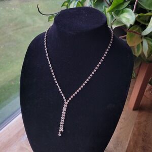 Lia Sofia Sparkling Gold Tone Y Drop Rhinestone Necklace Bridal Wedding Party‎